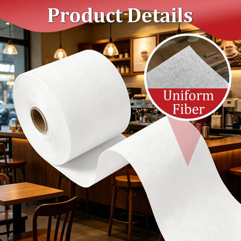 Four Roll Heavy Duty Coffee Filter Paper Game Changer Compatible With Commercial Brewers Thick Unbleached Sheets For Cafes Offices Zero Fuss High Performance Results, visible roll in cafe setting.