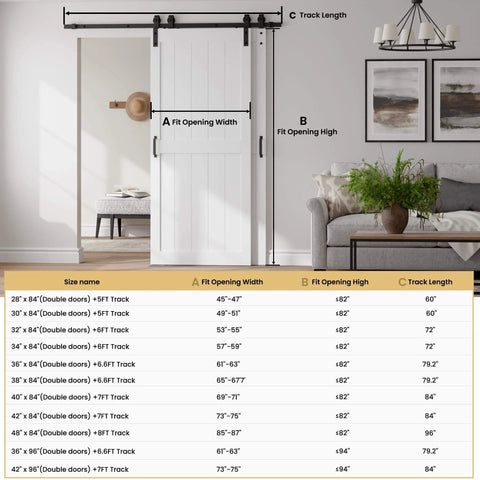 38 Inch By 84 Inch Bypass Barn Door With 6.6 Ft Track Hardware Kit Included, H Shape Solid Core MDF Build, Waterproof PVC Surface