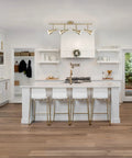 Sabrina 4-Light Matte Brass Track Lighting With Pivoting Heads in modern kitchen setting, highlighting stylish spotlight bar.