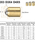 Top Shelf Heavy Duty Brass Ball Point Spring Plunger Assortment Kit showing dimensions and specifications of plunger sizes D2x3, D3x4, D4x5.