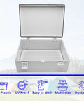 Open Tough As Nails Outdoor Weatherproof Electrical Box With Internal Mounting Panel in landscape setting, features shown.