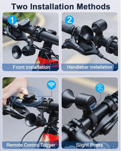 120dB Bike Horn With Anti Theft Alarm, Wireless Remote, USB C Rechargeable, Suspension Mount, IPX5 Waterproof, Great For E Bikes, Scooters And Kids Bicycles, Loud Electric Bicycle Horn