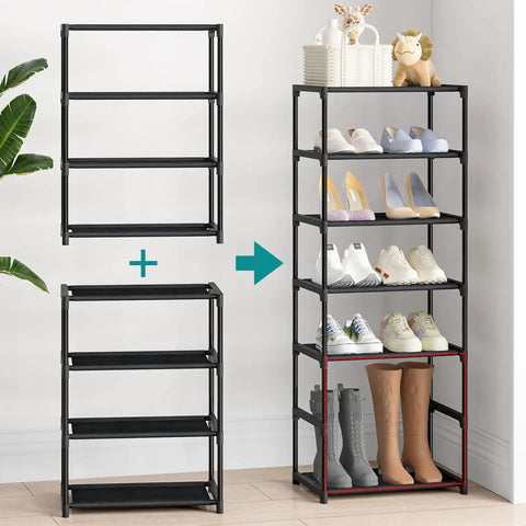 Four Tier Black Shoe Rack Compact Space Saver Shelf For Entryway Storage Heavy Metal Frame Stand That Is Totally Built Different And Gonna Organize Your Life Smoothly Without Any Hassle At All Today