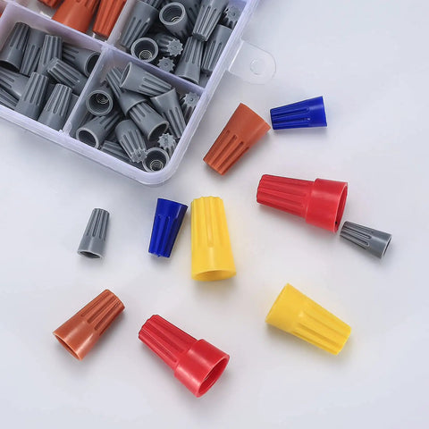102 Pcs Wire Nut Connectors Kit With Colorful Caps and Spring Loaded Twist Nuts shown with assorted colors.