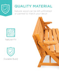 Close-up of 2-In-1 Transforming Outdoor Picnic Table And Garden Bench, Wooden Patio Furniture With Umbrella Hole in natural finish