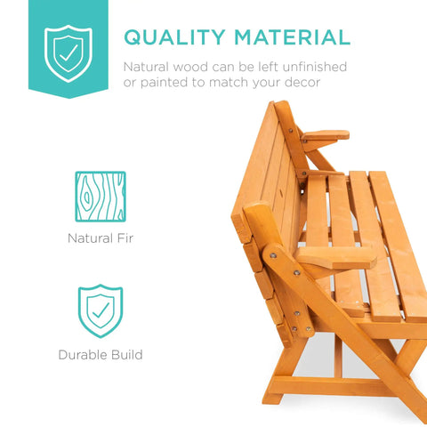 Close-up of 2-In-1 Transforming Outdoor Picnic Table And Garden Bench, Wooden Patio Furniture With Umbrella Hole in natural finish