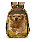 Happy Sprinting Golden Dog Print Unisex Backpack With Large Capacity Dope Design Built From Durable Polyester For School, Work, Or Travel