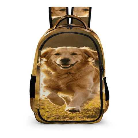 Happy Sprinting Golden Dog Print Unisex Backpack With Large Capacity Dope Design Built From Durable Polyester For School, Work, Or Travel