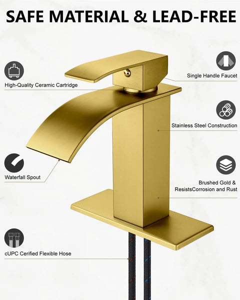 Waterfall Spout Single Handle Bathroom Faucet For 1 Hole Sink With Ultra Wide Water Flow Sleek Modern RV Lavatory Vanity Tap