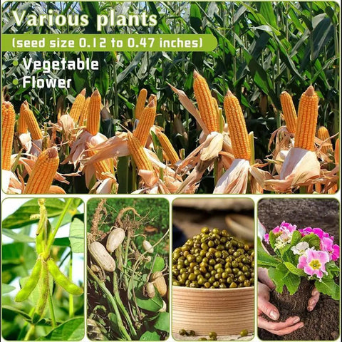 Hand Push Garden Roller Seeder Dispenser Spreader For Terraced Farms And Home Gardens with diverse plant seed examples