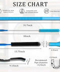 Size chart showing components of Dryer Vent Cleaner Kit With Flexible Vacuum Attachment Hose Universal Fit For Most Vacuums Lint Cleaner Kit