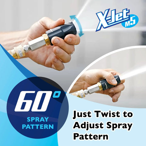 Close-up of hand adjusting M5 13 Variable Pressure Wash Kit with 60-degree spray pattern nozzle.