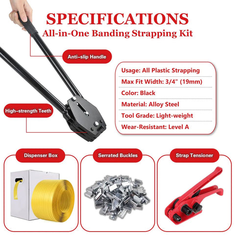 Badass Heavy Duty Poly Strapping Banding Kit With Ratchet Tensioner Hand Sealer Steel Seals And 2600 Foot Polypropylene Roll For Secure Crate Wrapping