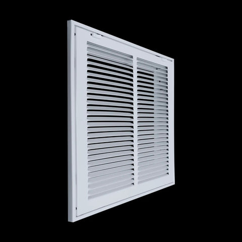 Angled view of Fits 18 By 18 Duct Opening Steel Return Air Grille With Removable Door For One Inch Filters White Vent Cover