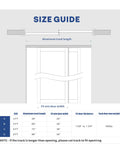 Size guide for 60 Inch Bypass Sliding Door Hardware Kit showing aluminum track lengths and door size specifications.
