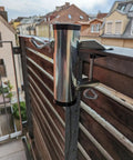 Two Pack Heavy Duty Umbrella Clamp Galvanized Steel Adjustable Deck Mount For Patio Balcony Railing installed outdoors