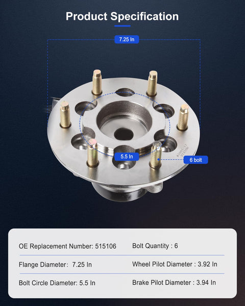 Top view of Front Left Wheel Hub And Bearing Assembly 515106 With ABS Compatible With Chevrolet Colorado 2004 2008 GMC Canyon