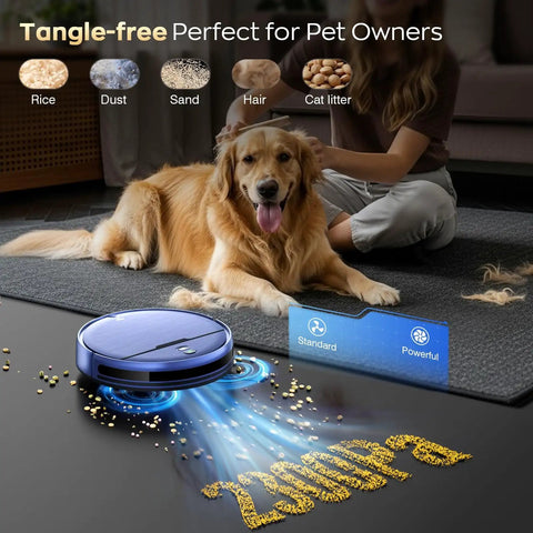2 In 1 Robot Vacuum And Mop With WiFi And App Control, ultra slim quiet cleaner vacuuming pet hair on a carpet with 2300Pa suction