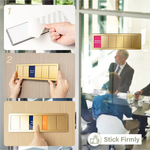 Door Sign Set For Your Office With Six Status Options Do Not Disturb In A Meeting Out Of Office Working Remotely Brushed Gold Privacy Slider