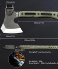 Multifunctional Splitting Axe For Camping And Bushcraft, showing dimensions, full tang, G10 handle, 5Cr15Mov steel blade