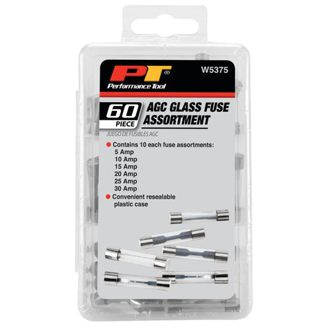 Heavy Duty Sixty Piece AGC Glass Fuse Assortment Kit With Solid Circuit Protection For Cars Trucks And Hot Rods Built Dead Nuts To Handle The Heat And Keep Your Electrical Gear Running Smooth As Butter Daily in a resealable plastic case.