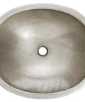 Top view of Edison Dual Mount Oval Bathroom Sink in Hammered Nickel Finish, Handcrafted Vanity Sink With Flexible Rim Design For Modern Bath