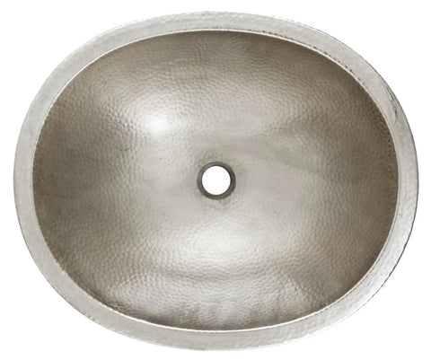 Top view of Edison Dual Mount Oval Bathroom Sink in Hammered Nickel Finish, Handcrafted Vanity Sink With Flexible Rim Design For Modern Bath