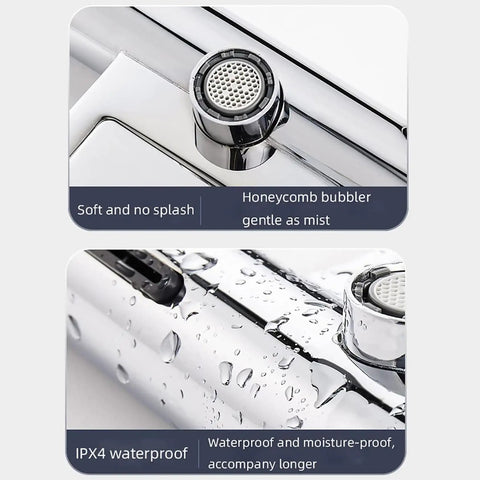 Close-up of Eoweiot 1150W Hand Dryer with Sensor Faucet showing honeycomb bubbler and waterproof features.