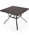 Outdoor Dining Table With 1.6 Inch Umbrella Hole, Brown Plastic Square Backyard Bistro Table For Garden, Poolside, And Patio Weather Resistant