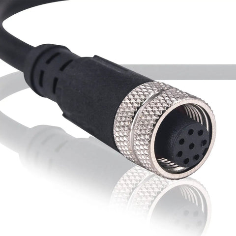M12 Connector Aviation Sensor Cable With 8 Pin Female, Straight, Waterproof IP67, gold plated contacts, close-up view