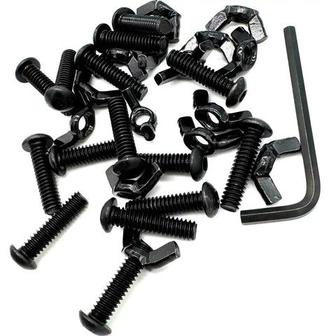 Black One Quarter Twenty Wing Nut Button Head Socket Cap Screw Bolts Kit With Hex Key Pro Grade Fasteners Durable Beefy Gear For Car Guys Who Want Sick Performance To Get Shit Done Fast This Heavy Duty Pack Sick For Mechanics Building Cars 1/4-20