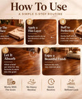 Step-by-step guide for Killer Wood Scratch Repair Balm And Furniture Polish for Finished Countertops, showcasing cleaning process.