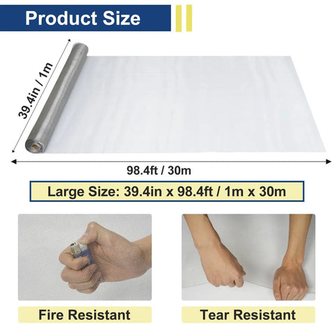 Beefy Heavy Duty Stainless Steel Woven Wire Mesh Roll 20 Mesh 0.15mm, 39.4in x 98ft, roll layout and size with fire and tear resistance