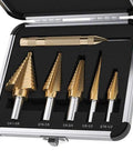 Beefy Six Piece Countersink Step Drill Bit Set With Automatic Center Punch HSS Cobalt Titanium Drill Bits With Hex Shank For Carbon Steel Iron