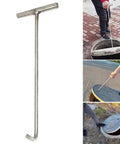 Versatile Manhole Hook Tool With T Shape Grip Lifter and Puller used for lifting manhole covers on streets, showing stainless steel construction