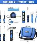 21-Piece Basic Household Tool Kit For Easy Grab-and-Go DIY Fixes, Portable Home Repair Set With Pouch, Blue Tools Display
