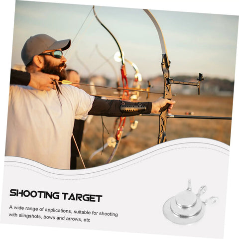 Archer aiming with bow while using Six Piece Stainless Steel Gong Shooting Targets For Practice And Training