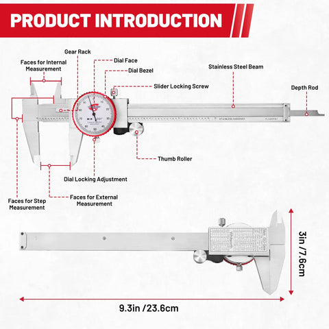 Diagram of 0-6 Inch Dial Caliper With SAE Inch Range And 0.001 Inch Accuracy Analog Mechanical Stainless Steel Measuring Tool