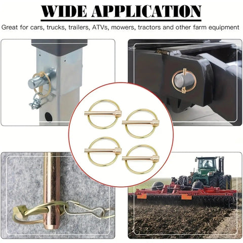 Lynch Pin Quick Release Pins Kit 50 Pieces Steel O Ring Assortment in use for tractor and trailer hitch towing and pulling