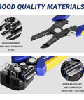 Close-up of Self Adjusting And Manual Wire Stripper Tool Set For 10 To 24 AWG Heavy Duty Electrical Strippers showcasing steel blades and grips.