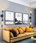 Lit Two-Light Black Bathroom Vanity Light Fixtures Set Of Two, Modern Industrial Wall Sconces With Plug-In Cord beside sofa