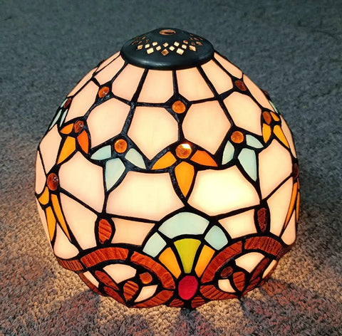 Handmade Stained Glass Baroque Lampshade For Table Lamps 8 Inch Diameter Replacement Shade Tiffany Style With Copper Center Hole