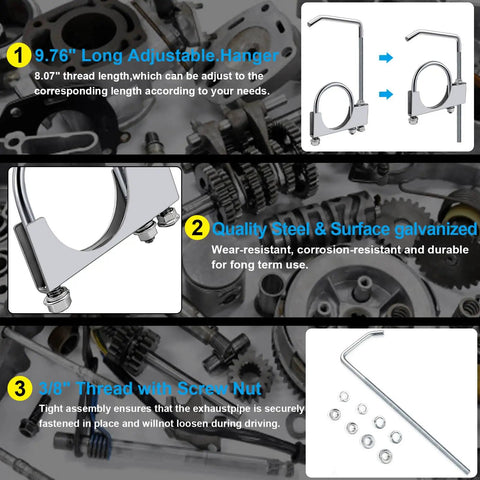 Diagram of 3 Inch Exhaust Clamp With Hanger Kit For Cars Trucks And SUVs Built To Haul Heavy Duty Steel Exhaust Pipe Clamp