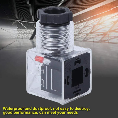 Transparent hydraulic solenoid coil plug with light indicator, DC24V, universal socket for hydraulic systems, DIY ready.