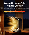 Hot In 2 Seconds 850W PTC Ceramic Space Heater Portable Quiet Desk Heater With Thermostat Dual Heat Settings on a table