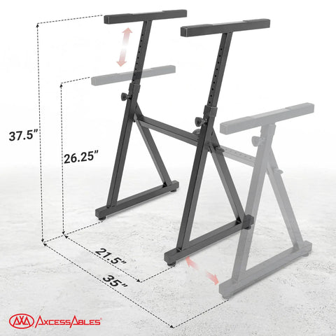 Two In One Adjustable Keyboard Stand And DJ Desk With Removable 36 Inch By 19.4 Inch Steel Tabletop, height and width adjustments