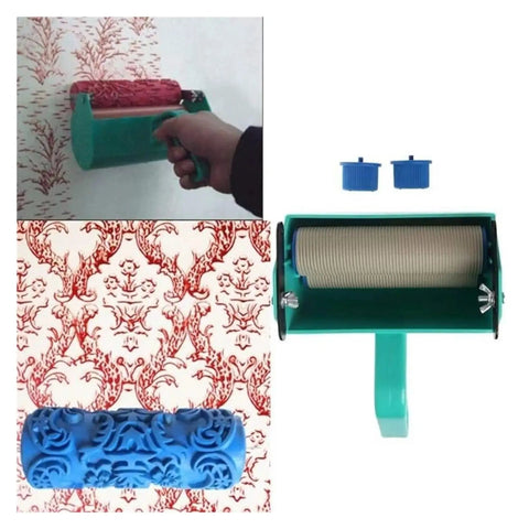 Top Tier 5 Inch Pattern Texture Paint Roller With Grippy Embossed Handle For Swift Diy Wall Murals And Slick Latex Coating That Covers Imperfections Like A Badass Champion demonstrating textured paint application.
