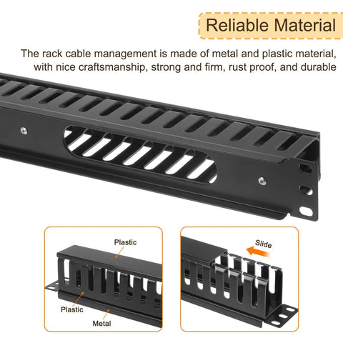 4 Pack 1U 19 Inch Cable Manager Kit For Network Racks, 24 Slot Horizontal Wire Organizer, black metal finger duct