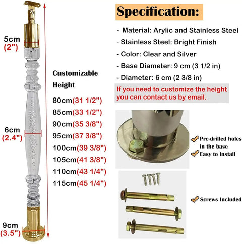 Acrylic Staircase Spindles Bundle With Killer Clear Bubble Design And Top Shelf Steel Hardware For Super Easy Indoor Outdoor Railing Install Includes Twenty Pieces And All Necessary Parts, featuring customizable height and clear acrylic design.