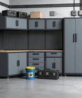 16 Piece Garage Storage Cabinet System With Corner Cabinets, Workbenches, And Pegboard, Heavy Duty Pro Grade Metal Workshop Organizer